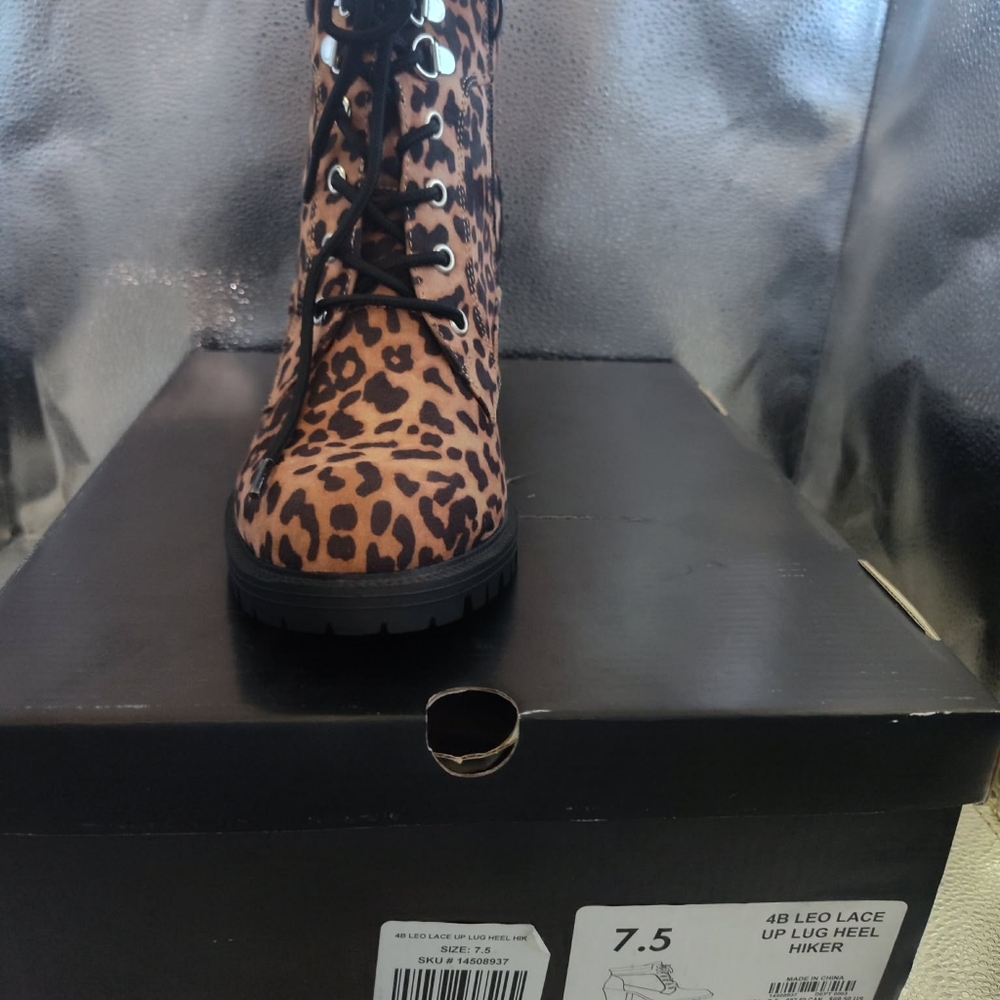 Lace-Up Hiker Boot - Leopard Faux Suede (WW) - Picture 2 of 5